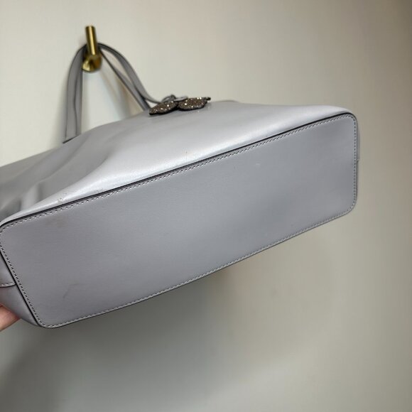 KATE SPADE New York Kerri Medium Taupe Leather Tote Shoulder Bag Flower Charm - Picture 4 of 7